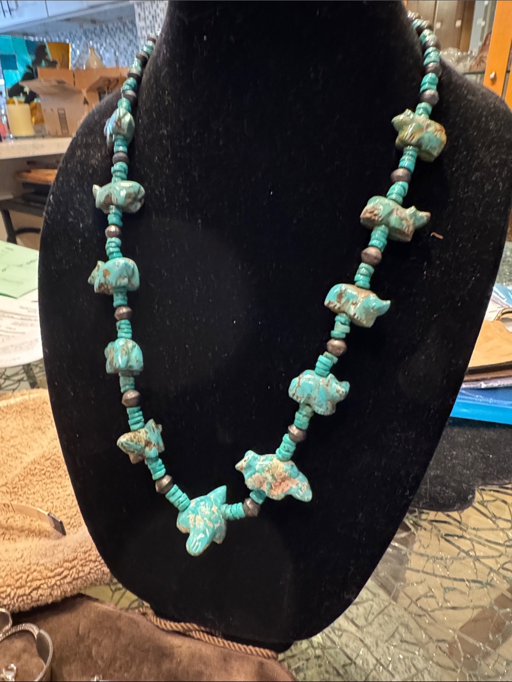 Vintage Zuni Turquoise Fetish Necklace 25”